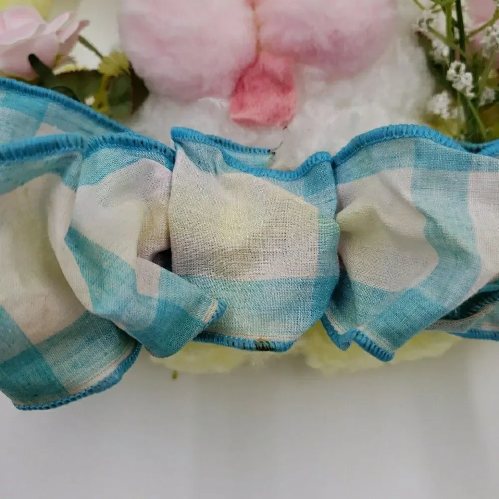 Easter Bunny Pastel Door Wreath Vintage 80s Handmade Crafting Looped Chenille